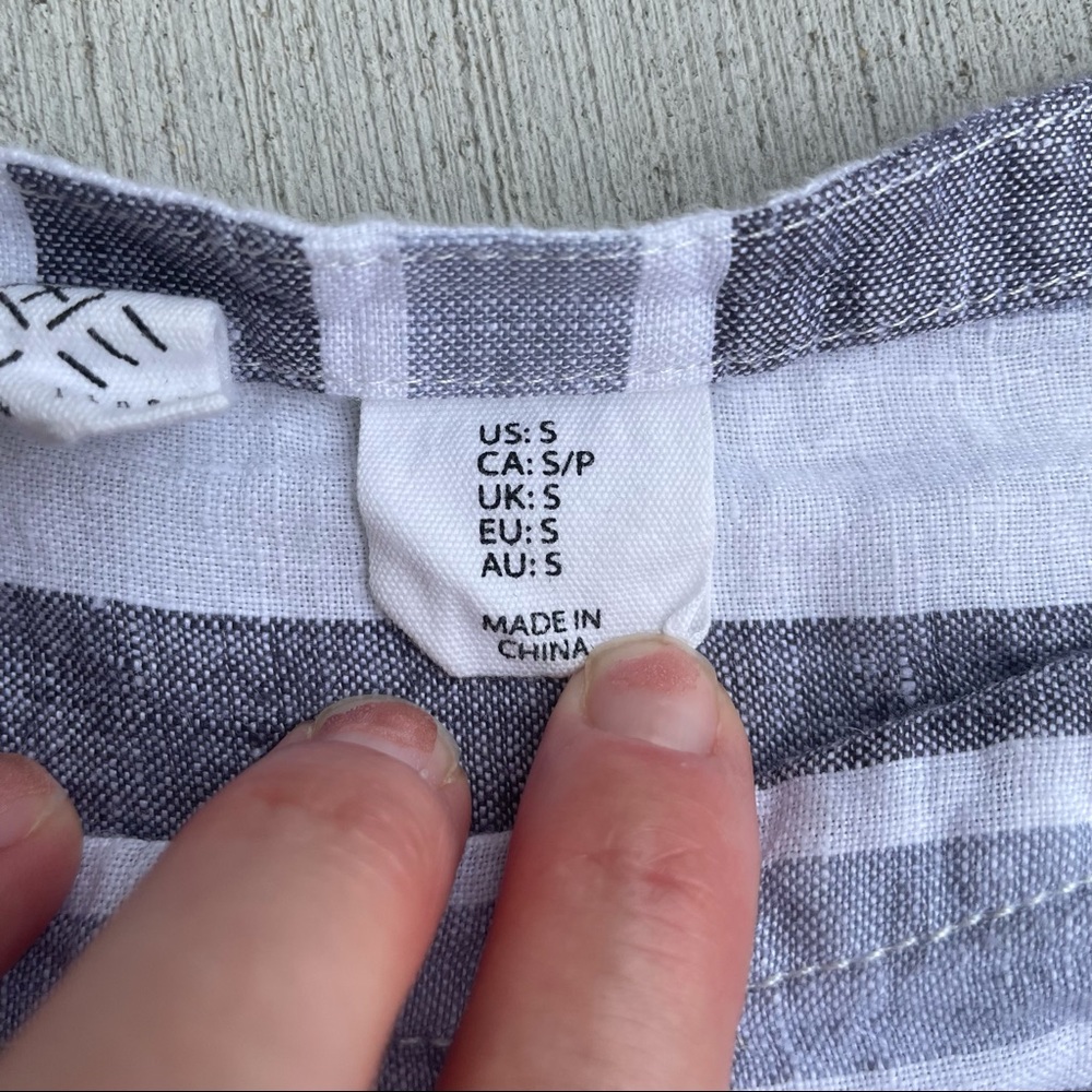 Artisan NY gray white stripe linen short sleeve shirt Small - Picture 7 of 9